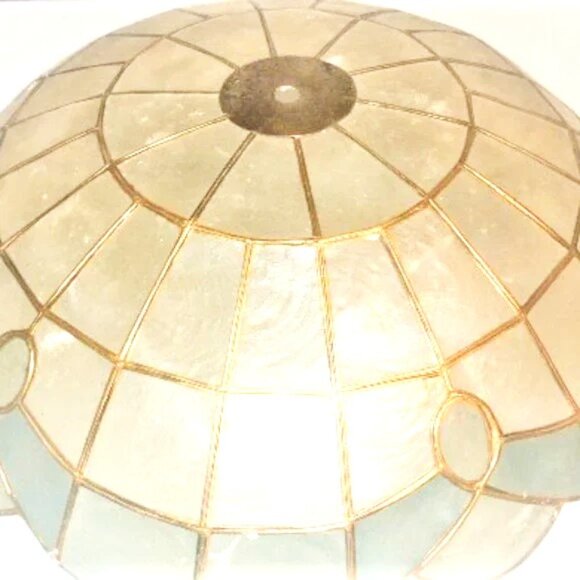15" Round LIGHT FIXTURE COVER Light Shade Vintage Light Fixture Opalescent Shell - Picture 1 of 3